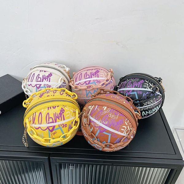 

retro women graffiti bags basketball messenger casual pu chain samll coin purse fashion mini leather shoulder for evening
