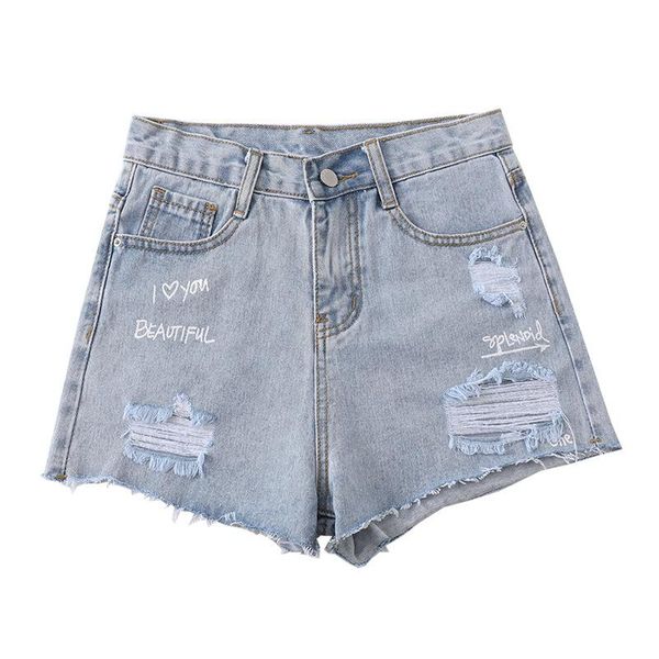 

women's shorts vintage ripped hole high waist denim women casual all-match jeans summer girl, White;black