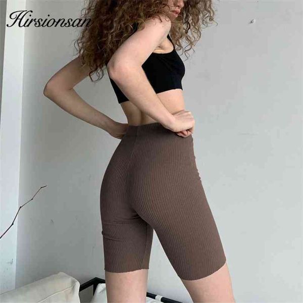 

hirsionsan summer knitted women shorts soft cotton five point pants high waisted and elasticity fitness skinny short 210623, White;black