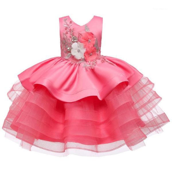 

girl's dresses appliques flower girls dress v-neck tutu pageant kids for christmas year party princess girl1, Red;yellow