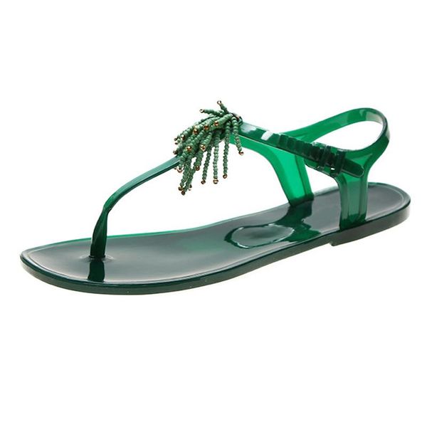 

sandals women flats 2021 summer beaded gladiator transparent jelly shoes beach flat size 35-40, Black