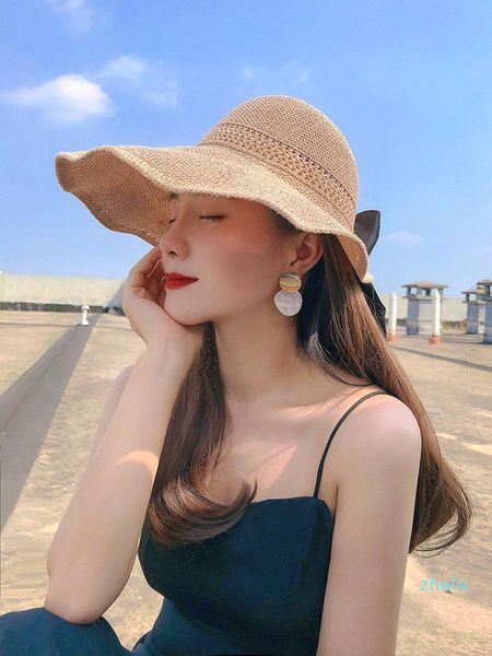 

2021 sun hat female fashion wide brim folding bask in a straw hat, Black;white