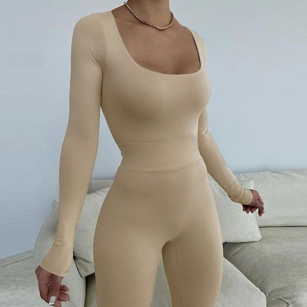 

women's two piece pants set women skinny bodycon-shaping crew neck bodysuit+high waist slim sporty leggings activewear, White