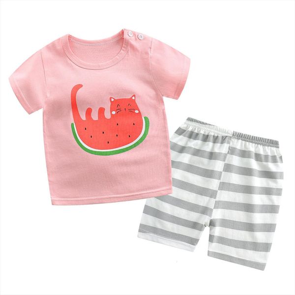 

summer girl clothing baby toddler clothes kids children short sleeve suit cotton pink princess outfits cloths for, White