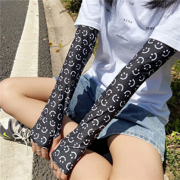 

summer fashion net red summer lovely ice silk sunscreen female arm sleeve driving smile gloves, Blue;gray