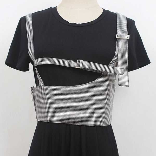 

women's vests seebeautiful plaid adjustable waist loose vest back bandage all match fashion 2021 summer women e871, Black;white