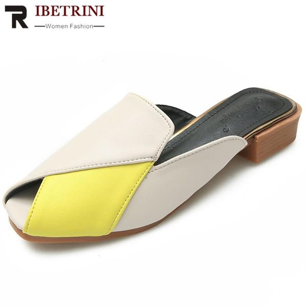 

slippers ribetrini ladies concise mixed-color summer mules casual low heels women daily leisure slip-on shoes woman, Black