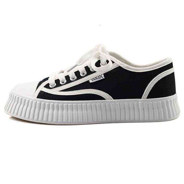 

small fragrance thick soled canvas shoes women's 2021 autumn minority leisure board ins super, Black;white
