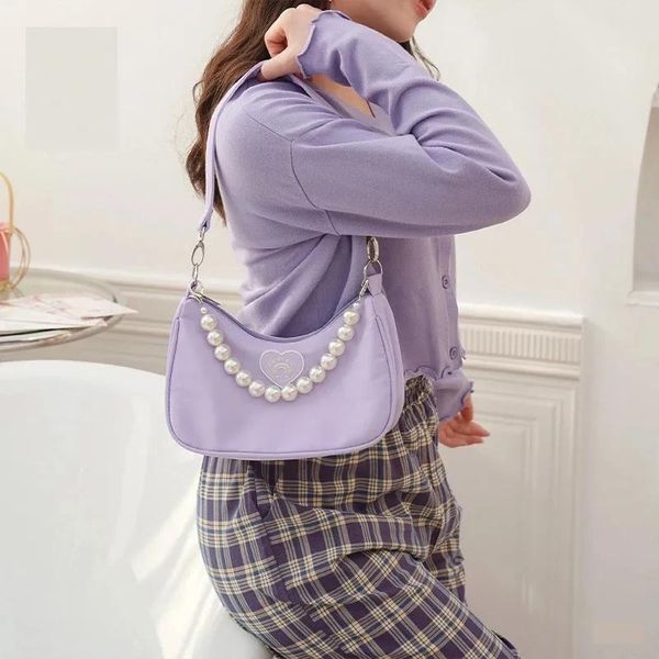

evening bags houzhou women shoulder bag 2021 designer purple canvas pearl handbags japanese lolita kawaii y2k baguette