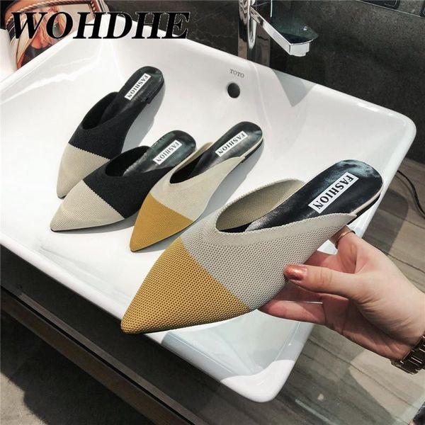 

korean wave pointed flat bottom half muller shoes slippers women hollow-out all-match fitting lazy, Black