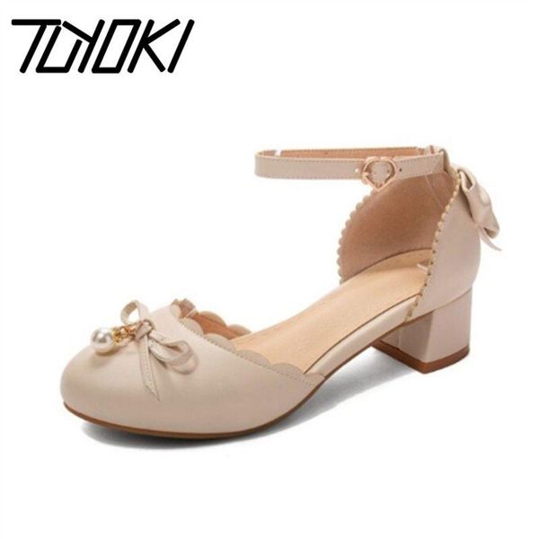 

tuyoki women sandals square heel bowtie buckle metal shoes round toe crystal sweet color casual footwear size 30-43, Black