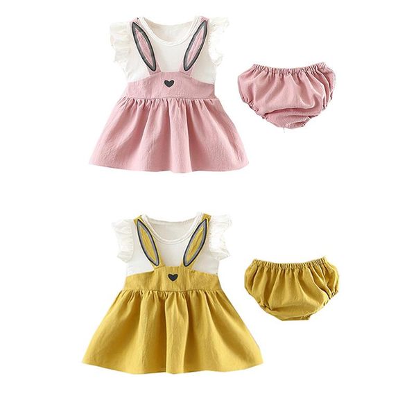 

girl's dresses 2021 2pcs/set baby girl summer o-neck cotton cartoon pattern dress toddler girls cute casual +brief set, Red;yellow
