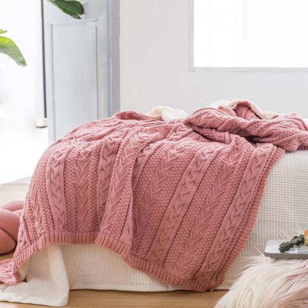 

blankets pink plus fleece blanket 130*160cm european style retro knitted casual autumn coffee bed sofa set tv nap