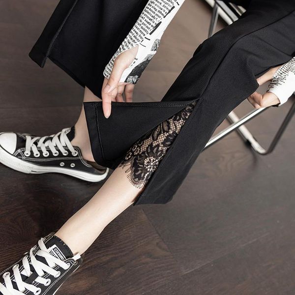 

women's pants & capris flared trousers female in the spring and autumn 2021 tall waist show thin hang down feeling leisure suit, Black;white