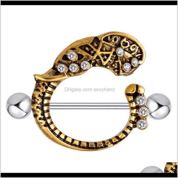 Drop Delivery 2021 Acciaio inossidabile Donne sexy Anello per capezzolo Scudo Anelli Gioielli penetranti per il corpo Animale Barbell Bar Uomo Trago Orecchino 20 Pz Zx3W