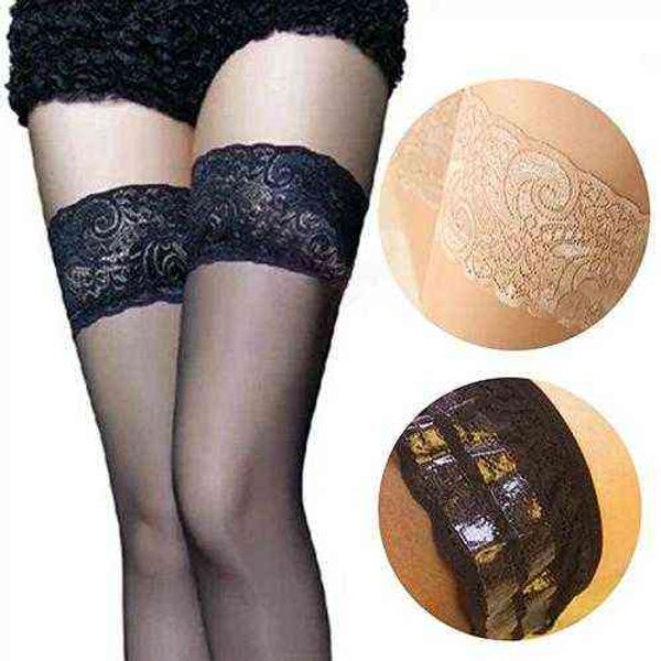 

women lace elastic ultra-thin transparent black silicon strap anti-skid thigh nightclub high thigh stockings y1119, Black;white