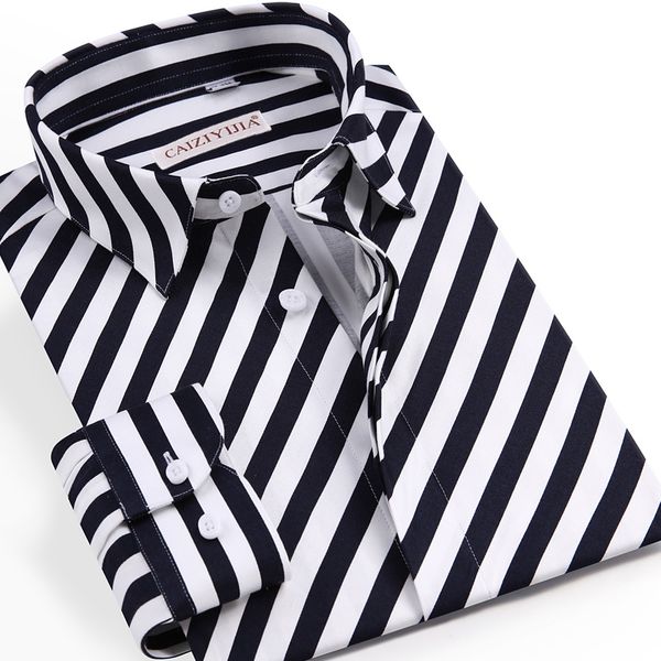 

men's youthful vitality diagonal stripes long sleeve shirts pocket-less design standard-fit casual hidden buttons cotton shirt 210410, White;black