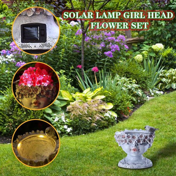 

garden decorations 2021 decoration outdoor creative succulent flower pot girl head solar ornament accessories