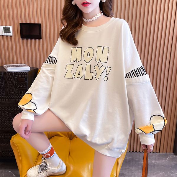 

sweater spring and autumn 2021 korean alphabet printing loose large women's round neck long sleeve coat female student, Black