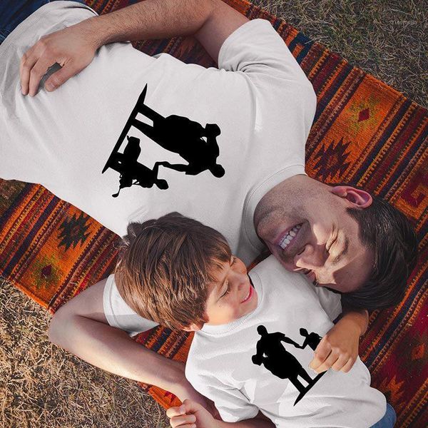 

summer father and son golf cartoon print dad child casual letter crew neck shirt fashion family matching short-sleeved, Blue
