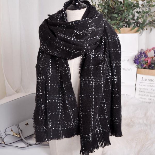 

winter cashmere scarf women black white double sided plaid knitted blanket scarf long scarves and shawl wraps my20421, Blue;gray