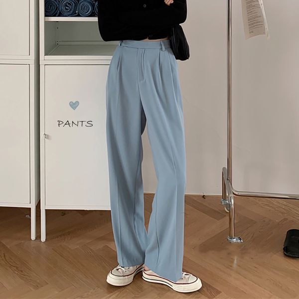 

women's two piece pants korean fashion summer suit straight trousers women vintage solid color loose casual wide leg long pant 202, White