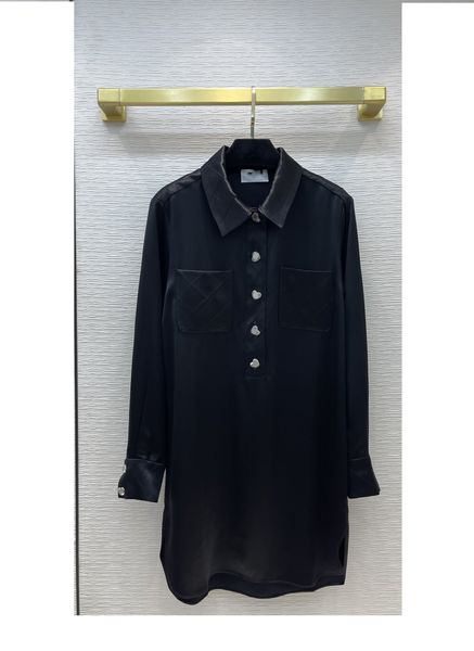 

2021 autumn winter milan runway dresses lapel neck long sleeve women's designer dress brand same style dress 0911-6, Black