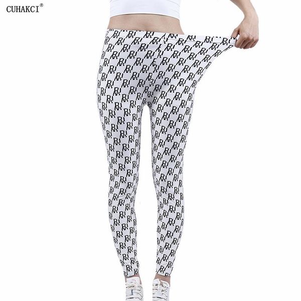

women's leggings cuhakci fitness women fashion character print white high waist elastic push up trousers ankle length polyester leggins, Black