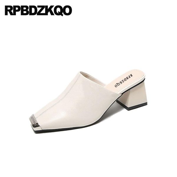 

dress shoes famous thick 2021 mules slipper beige size 4 34 ladies low heels chunky square toe block pumps metal medium brand women, Black