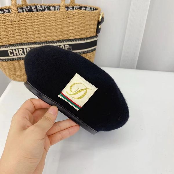 

factory wholesale 50% off fashion style autumn pasted cloth label beret female korean version wool tweed bud hat winter casual versatile pai, Blue;gray