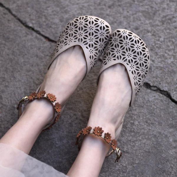 

artmu origional 2021 genuine leather closed-toe women's sandals hollow out flower flat shoes buckle handmade sweet, Black