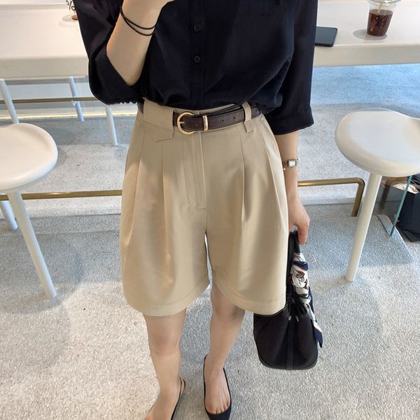 

summer high-waisted suit shorts women's wide-legged five-point pants straight bermuda loose-fitting casual 210429, Blue