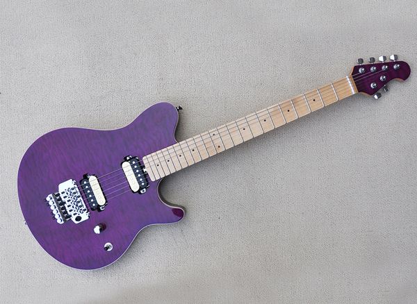 

purple electric guitar with quilted maple veneer,floyd rose,humbuckers pickups,maple fretboard