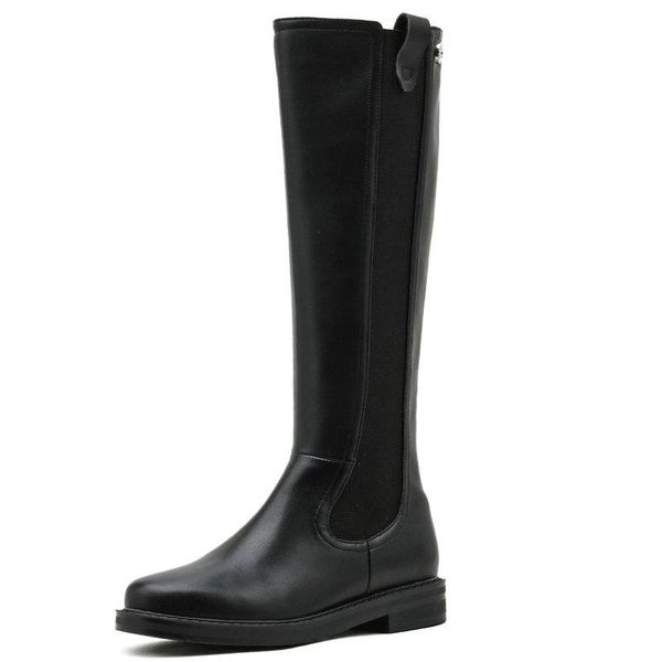 

boots genuine leather knee high women winter warm back zipper party basic shoes woman riding round toe, Black