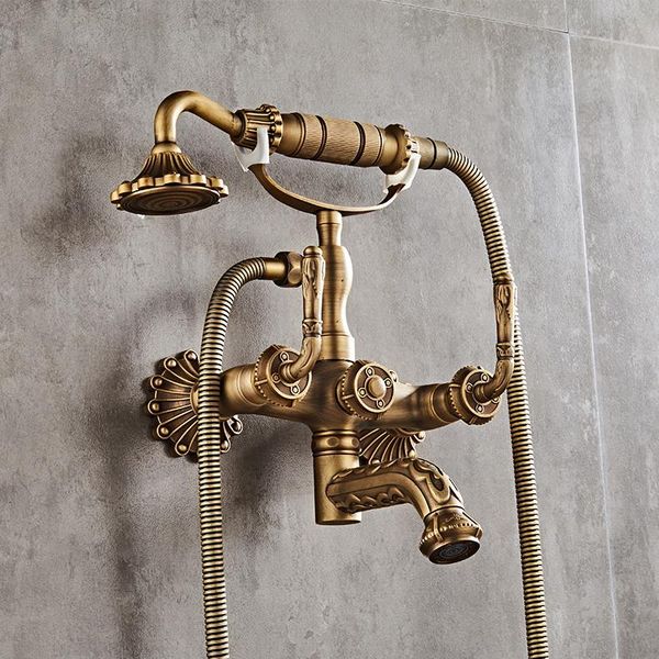 

arrivals total brass antique finished bathroom shower faucet set,bathtub set with hand held head sets