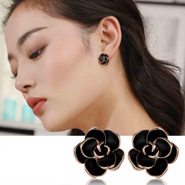 

clip-on & screw back idestiny 11.11 sale flower shaped clips boucles d'oreilles sans trou for women black enamel earrings jewel, Silver