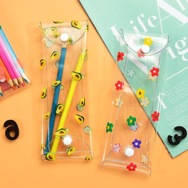 

pencil bags transparent bag small flower student avocado pen fresh storage box stationery