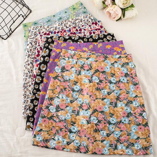 

skirts spring and summer retro print high-waist skirt women bag hip all-match, Black