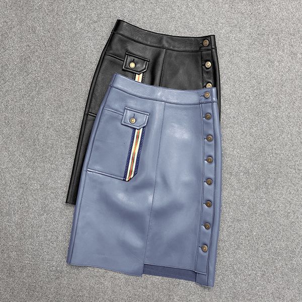 

skirts 2021 spring fall irregular leather chic ol elegant skirt c085, Black