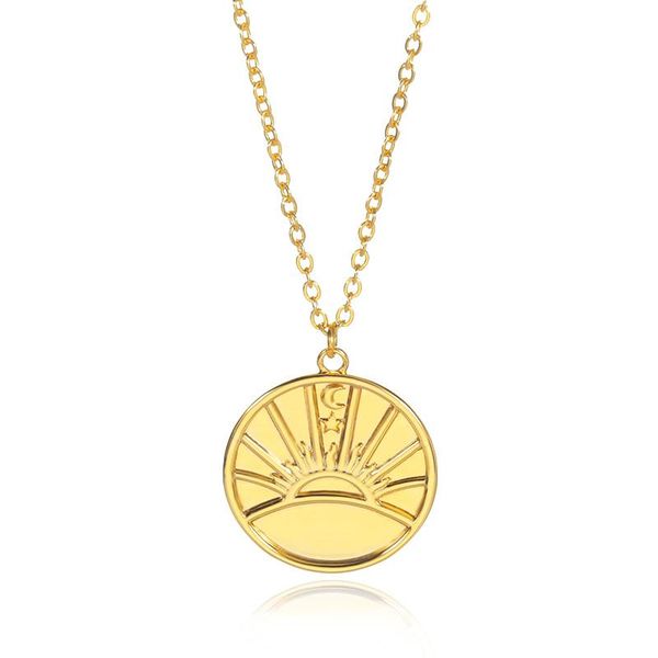 

pendant necklaces minimalism sun for women boho jewelry stainless steel gold color coin pendants collier femme bff gifts 2021, Silver