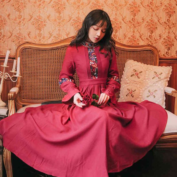 

dress vintage maxi embroidered girly spring 2021 elegant long sleeve women's party turtleneck femme robe, Black;gray