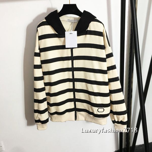 

women's jackets high end women's fashions mark jackets letter clothing embroidered striped design long sleeve with hood zipper jac, Black;brown