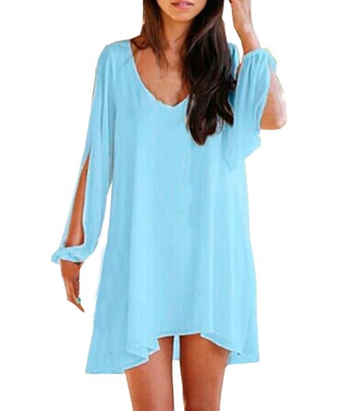 

long sleeve v-neck a-line dress, White;black