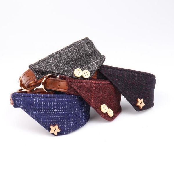 

dog collars & leashes collares triangulares a cuadros para cachorros pequeos, ajustable, de cuero, bonito, cuadros, bandana con botn, decora