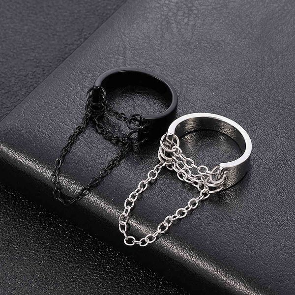 

designer rings punk fashion black silver color chain open adjustable cool women men ring jewelry accessories, Golden;silver