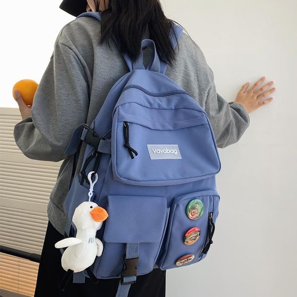 

multiple pocket waterproof nylon women backpack men insert buckle lapuniversity schoolbag book bag