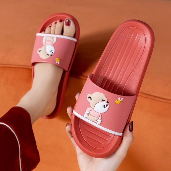 

slippers cartoon bear thick soled summer beach slides women men casual sandals girls bathroom shoes flip flops zapatillas mujer, Black