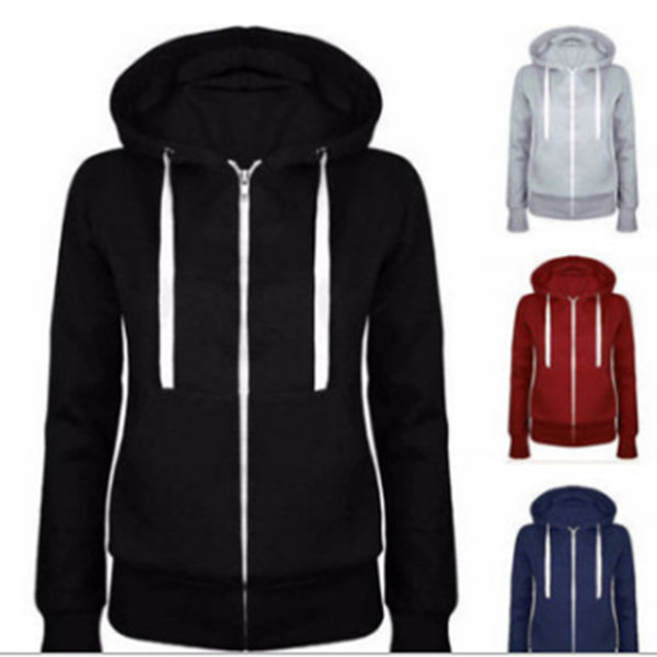 

women's hoodies & sweatshirts 2021 hooded zipper coat long sleeve plush, Black