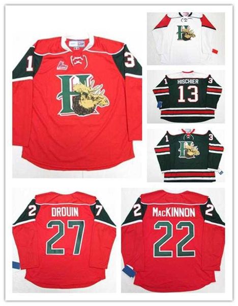 Halifax mooseheads 13 Nico hischier 22 NATHAN MacKINNO Hockey Jersey Bordado Costurado Personalizar qualquer número e nome Jerseys Hockey Jersey