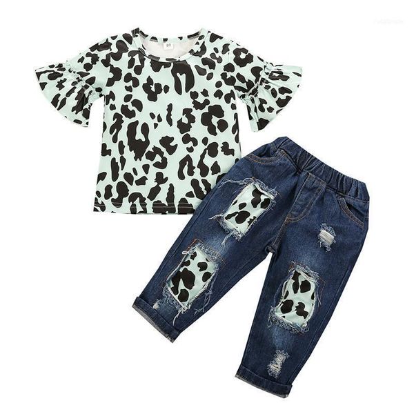 

clothing sets 6-36months baby girls 2pcs set leopard print pullover ripped jeans outfits for pink green spring autumn11, White